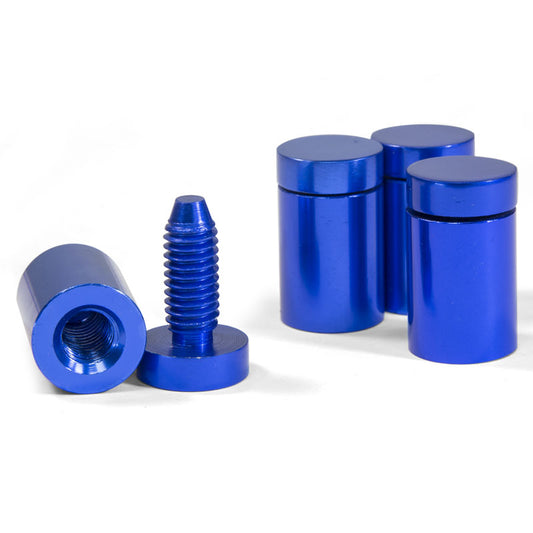 blue standoffs, acrylic photo panel fixings, sign fixings, sign supports