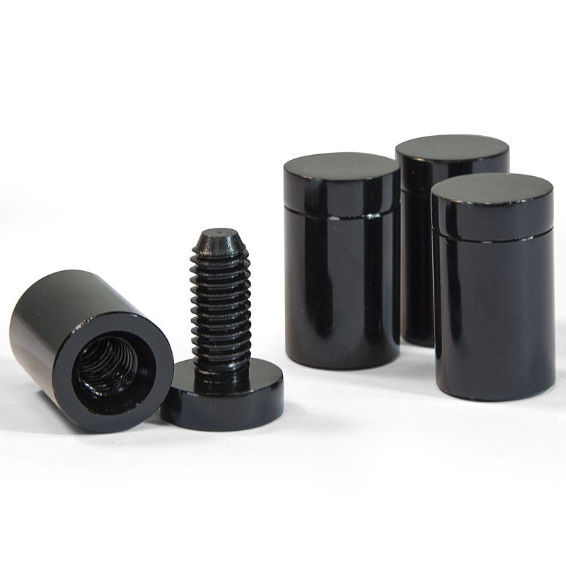 black standoffs, acrylic photo fixings, sign fixings, sign supports